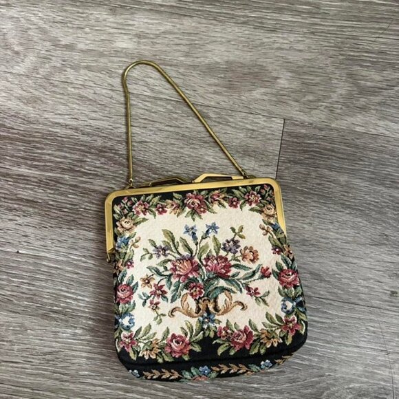 Vintage floral tapestry mini bag purse with gold closure - Picture 1 of 3